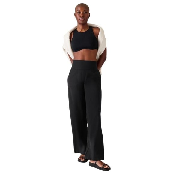 Athleta Venice Wide Leg Pants Black Pockets Zip Pocket Size L - Picture 7 of 14